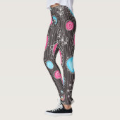 Whimsical roze en blauwe harten en bloemen leggings (Links)