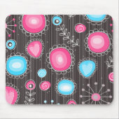 Whimsical roze en blauwe harten en bloemen muismat (Voorkant)