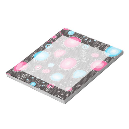 Whimsical roze en blauwe harten en bloemen notitieblok (Linkerzijde)