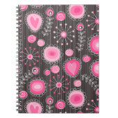 Whimsical roze en blauwe harten en bloemen notitieboek (Voorkant)