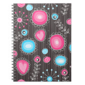 Whimsical roze en blauwe harten en bloemen notitieboek (Voorkant)