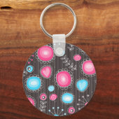 Whimsical roze en blauwe harten en bloemen sleutelhanger (Voorkant)