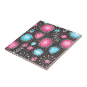 Whimsical roze en blauwe harten en bloemen tegeltje (Zijkant)