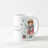 Whimsical Roze en Blauwe Kerst Engel Koffiemok (Voorkant rechts)