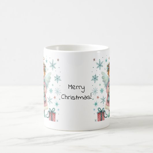 Whimsical Roze en Blauwe Kerst Engel Koffiemok (Center)