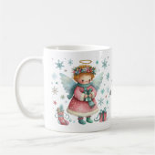 Whimsical Roze en Blauwe Kerst Engel Koffiemok (Links)