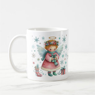 Whimsical Roze en Blauwe Kerst Engel Koffiemok