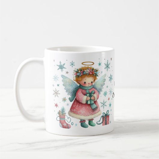 Whimsical Roze en Blauwe Kerst Engel Koffiemok (Links)
