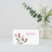Whimsical Roze en Bruin Vogel Leuke Natuur Visitekaartje (Staand voorkant)