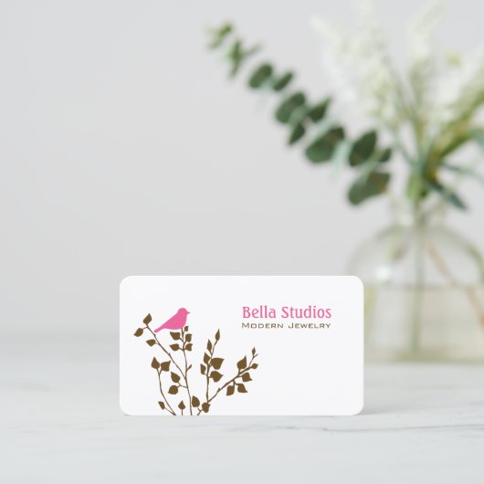 Whimsical Roze en Bruin Vogel Leuke Natuur Visitekaartje (Staand voorkant)