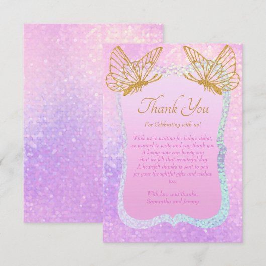 Whimsical Roze en Goud Baby shower Bedankkaart (Voorkant / Achterkant)