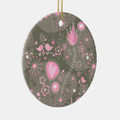 Whimsical Roze en Grijze Harten, Vogels en Bloemen Keramisch Ornament (Rechts)