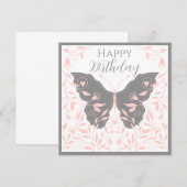 Whimsical Roze en Grijze Vlinder Notitiekaartje (Voorkant / Achterkant)