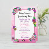 Whimsical Roze en Paarse Bloemen Baby shower Kaart (Staand voorkant)