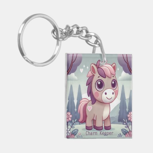 Whimsical Roze en Paarse Pony Charm Keeper Sleutelhanger (Voorkant Links)