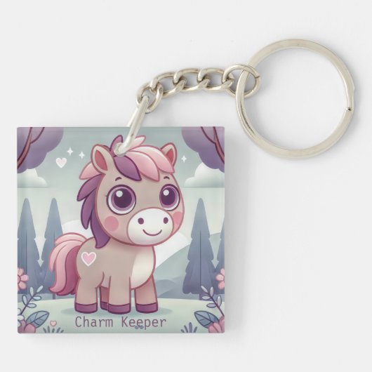 Whimsical Roze en Paarse Pony Charm Keeper Sleutelhanger (Achterkant)