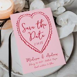Whimsical Roze en Rode Hart Trouwdag Save The Date