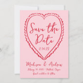 Whimsical Roze en Rode Hart Trouwdag Save The Date (Voorkant)