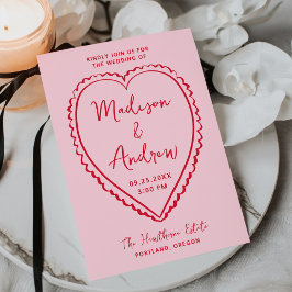 Whimsical roze en rode hart trouwkaart kaart
