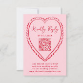 Whimsical roze en rood hart QR-code trouwkaart RSVP Kaartje (Voorkant)
