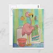 Whimsical roze flamingo doet wasgoed briefkaart (Voorkant / Achterkant)