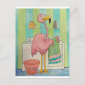 Whimsical roze flamingo doet wasgoed briefkaart (Voorkant)