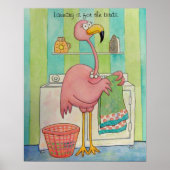 Whimsical roze flamingo doet wasgoed poster (Voorkant)