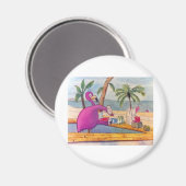 Whimsical roze Flamingo Pours Party Drinken Beach Magneet (Voorkant / Achterkant)