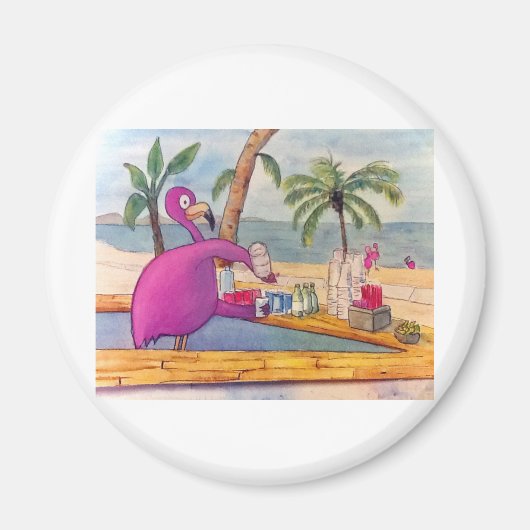 Whimsical roze Flamingo Pours Party Drinken Beach Magneet (Voorkant)