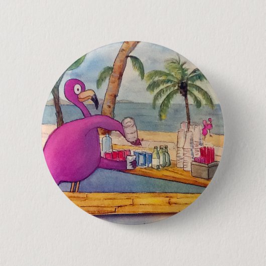 Whimsical roze Flamingo Pours Party Drinken Beach Ronde Button 5,7 Cm (Voorkant)