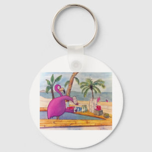 Whimsical roze Flamingo Pours Party Drinken Beach Sleutelhanger