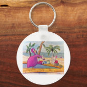 Whimsical roze Flamingo Pours Party Drinken Beach Sleutelhanger (Voorkant)