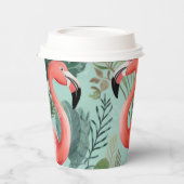 Whimsical Roze Flamino Cups w / Lid Papieren Bekers (Links)