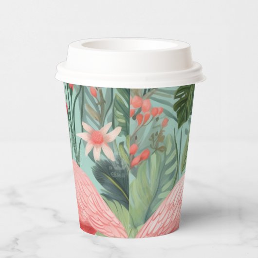 Whimsical Roze Flamino Cups w / Lid Papieren Bekers (Rechts)