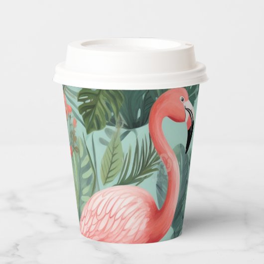 Whimsical Roze Flamino Cups w / Lid Papieren Bekers (Voorkant)