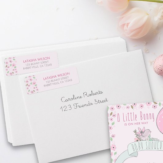 Whimsical roze Flowers Return Address Label