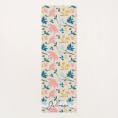 Whimsical roze geel bloemmotief gepersonaliseerd yogamat (Achterkant)