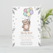 Whimsical roze gele teddybeer babyshower kaart (Staand voorkant)