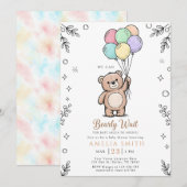 Whimsical roze gele teddybeer babyshower kaart (Voorkant / Achterkant)