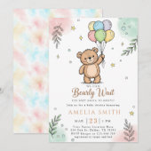 Whimsical roze gele teddybeer babyshower kaart (Voorkant / Achterkant)