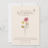 Whimsical Roze Gele Wilde Bloem Vlinder Bruiloft Kaart (Voorkant)