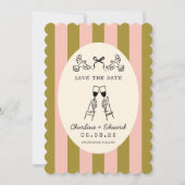 Whimsical Roze Gestreepte Krabbel Bewaar de Datum  Kaart (Voorkant)