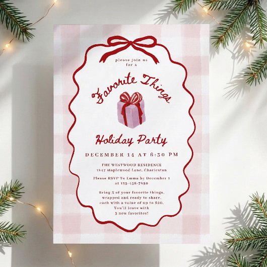 Whimsical Roze Gingham Favoriete Dingen Feest Kaart