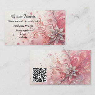 Whimsical Roze Glitter Freelance Verteller  Visitekaartje