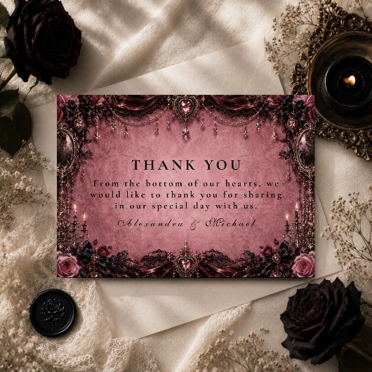 Whimsical Roze Goth Huwelijk Bedankkaart