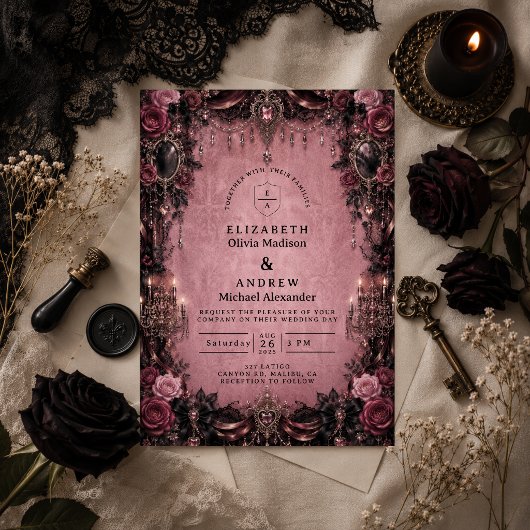 Whimsical Roze Goth Huwelijk Kaart