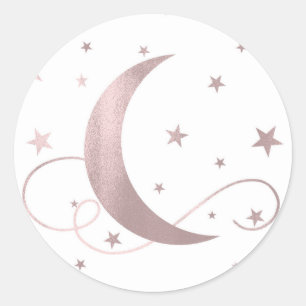 Whimsical Roze Goud Roze Maan Sterren Baby Shower Ronde Sticker