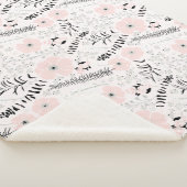 Whimsical roze grijs bloemmotief sherpa deken (3/4)