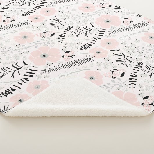 Whimsical roze grijs bloemmotief sherpa deken (3/4)