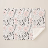 Whimsical roze grijs bloemmotief sherpa deken (Voorkant (horizontaal))